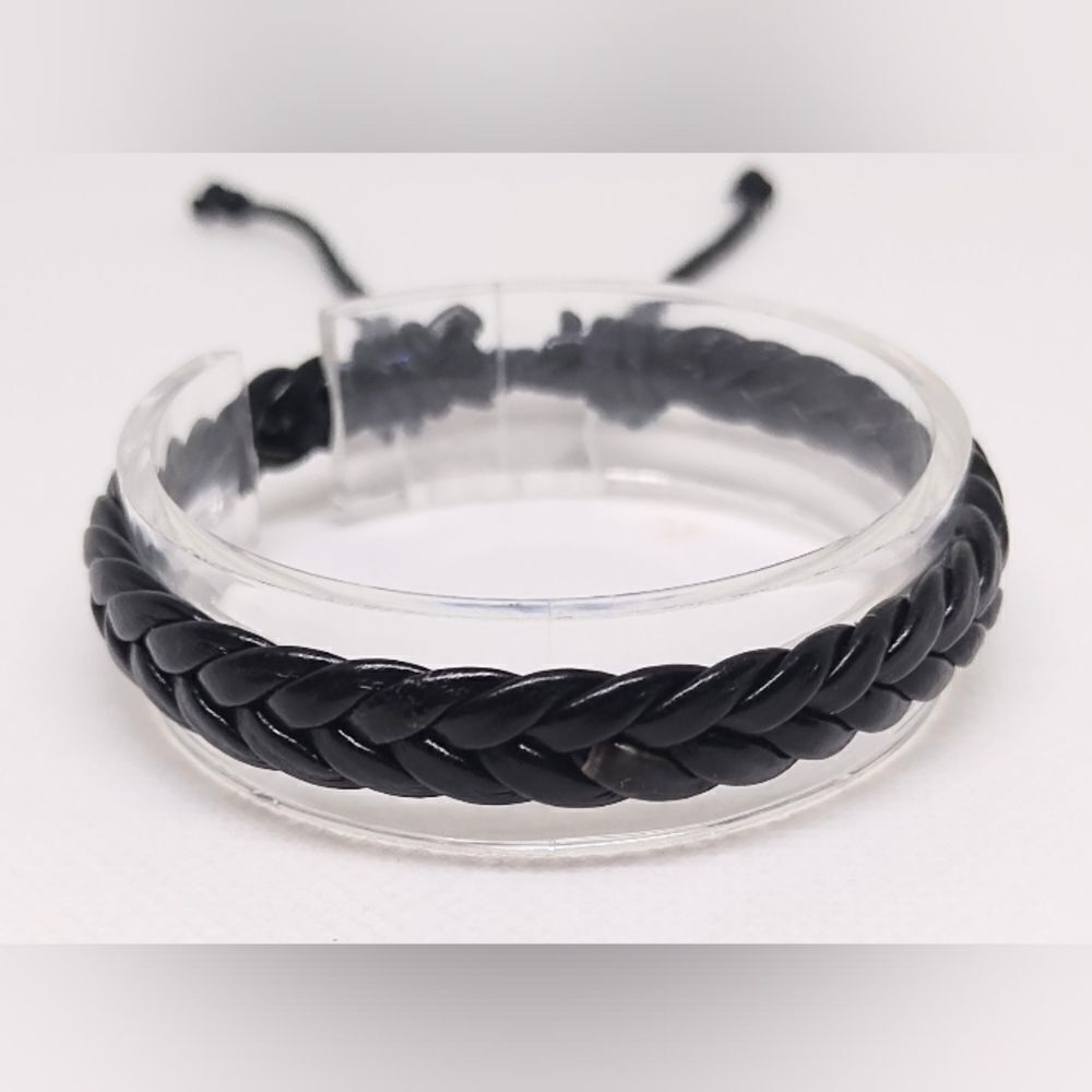 Men's‎ leather bracelet braided black new e48